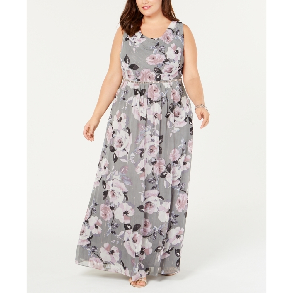 S.L. Fashions Womens Plus Size Floral Maxi Gown Size 14 W